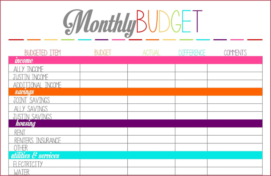 Monthly budget for example