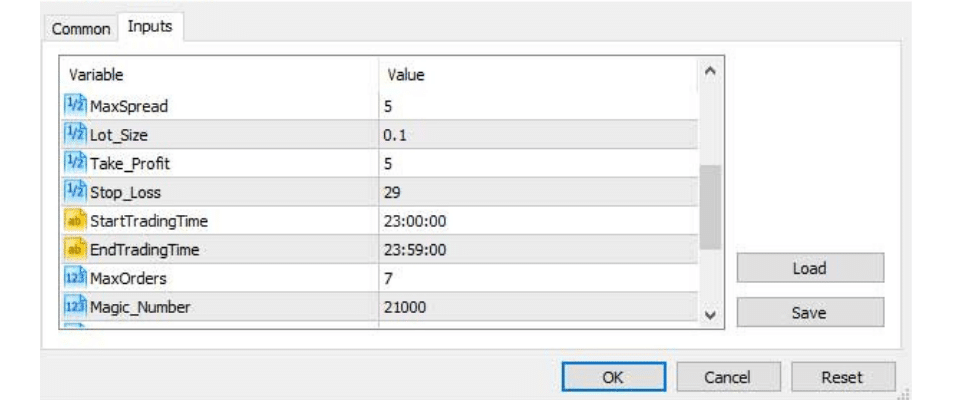 forex ea strategy settings