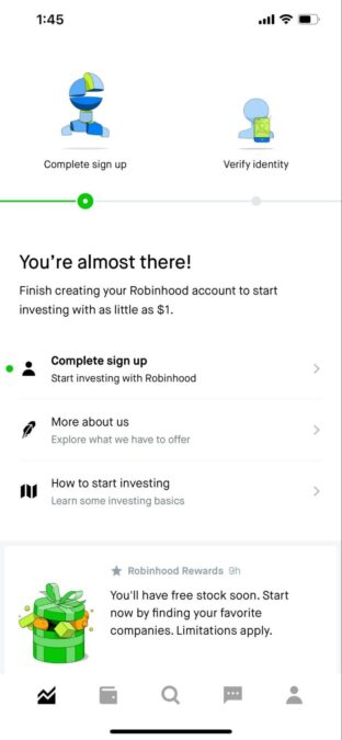 Robinhood signup page