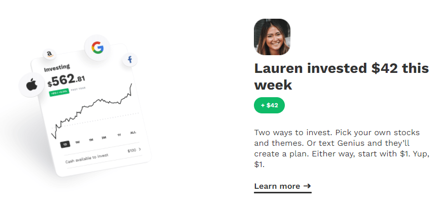 Feedback "Lauren invested $42 this week"