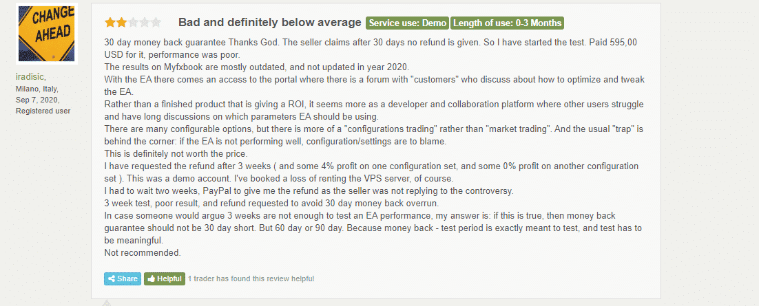User review claiming poor performance