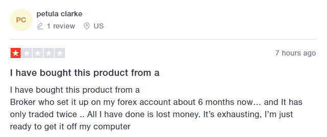 Negative user review on Trustpilot