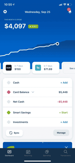 Truebill dashboard