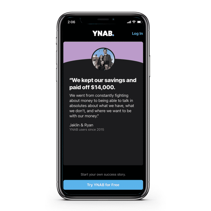 YNAB app on the smartphone screen