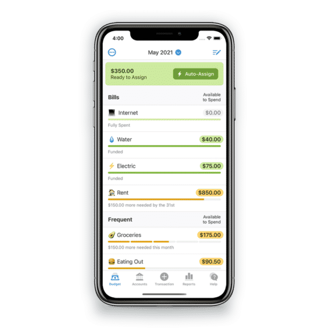 The app will show you how much money is available for each budget category