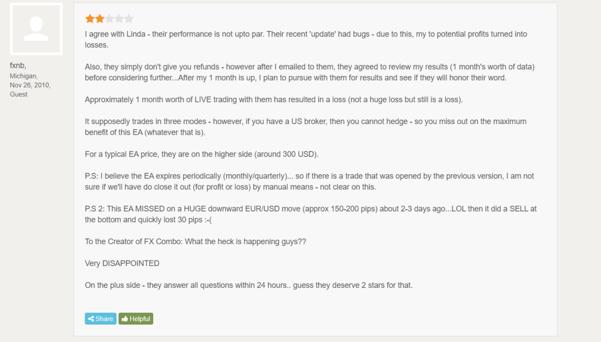 User review for Forex Combo System on Forexpeacearmy