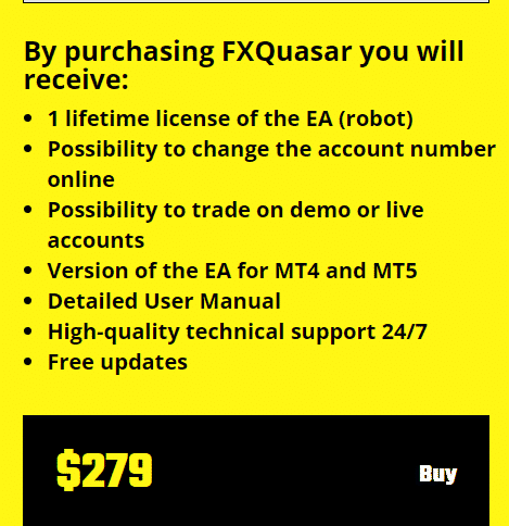 Pricing details of FXQUASAR