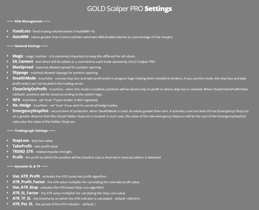 Gold Scalper Pro settings