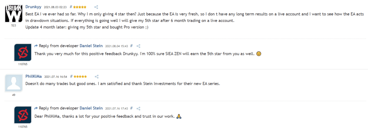 User reviews for SIEA Zen on MQL5