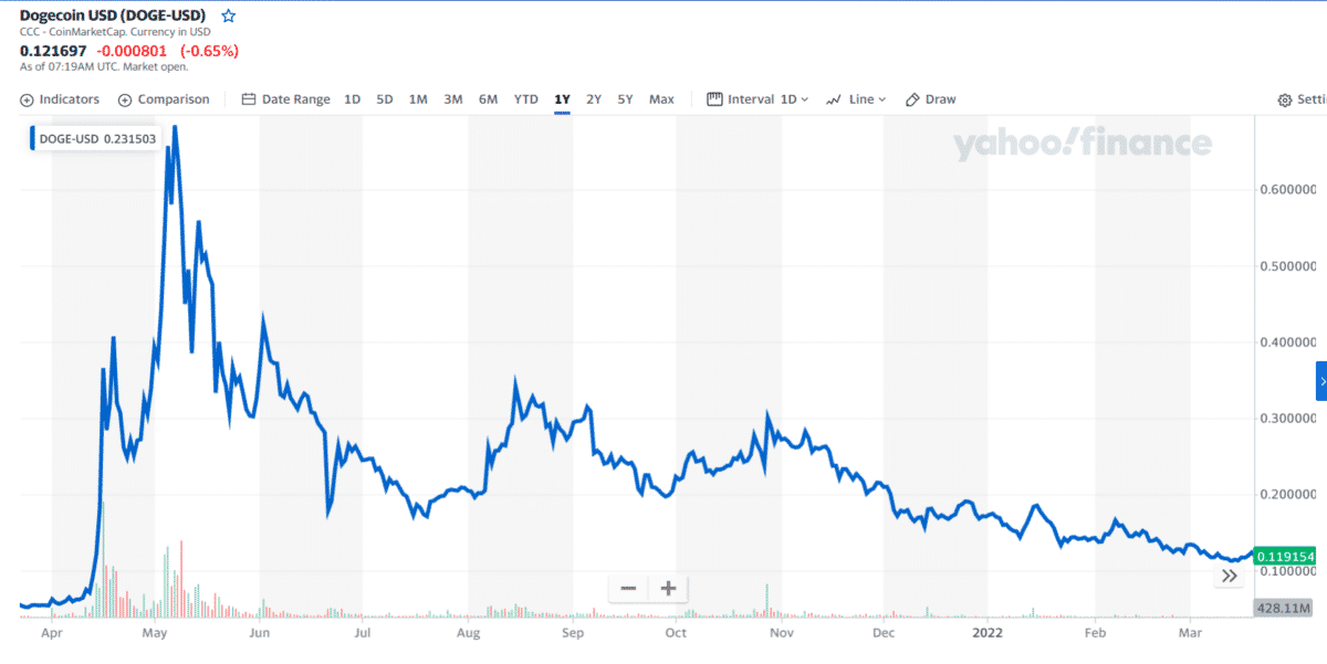 DOGE 1-year price chart