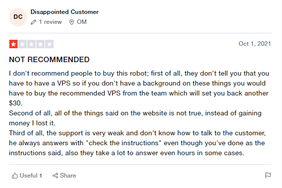 User review for FX Scalper X on Trustpilot.