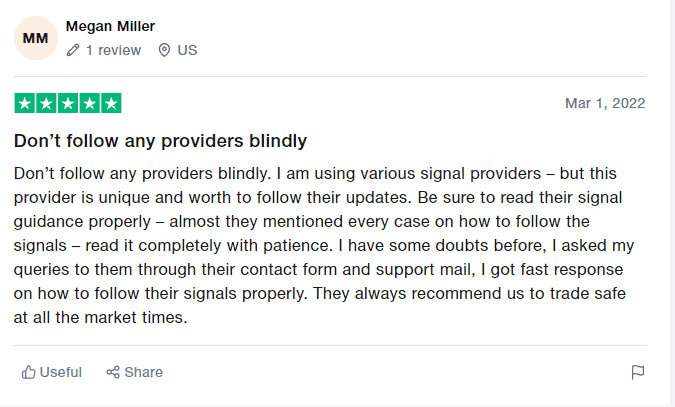 User review for customer support on Trustpilot