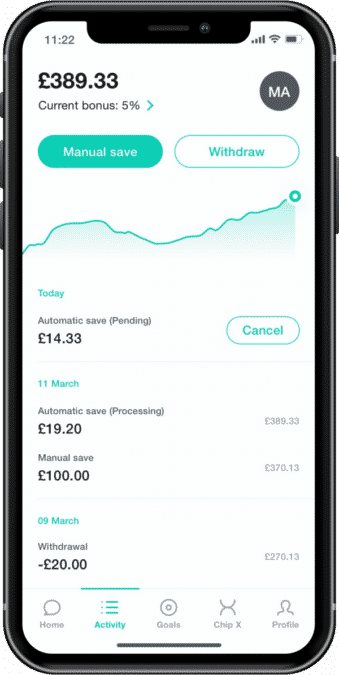 Chip savings app interface