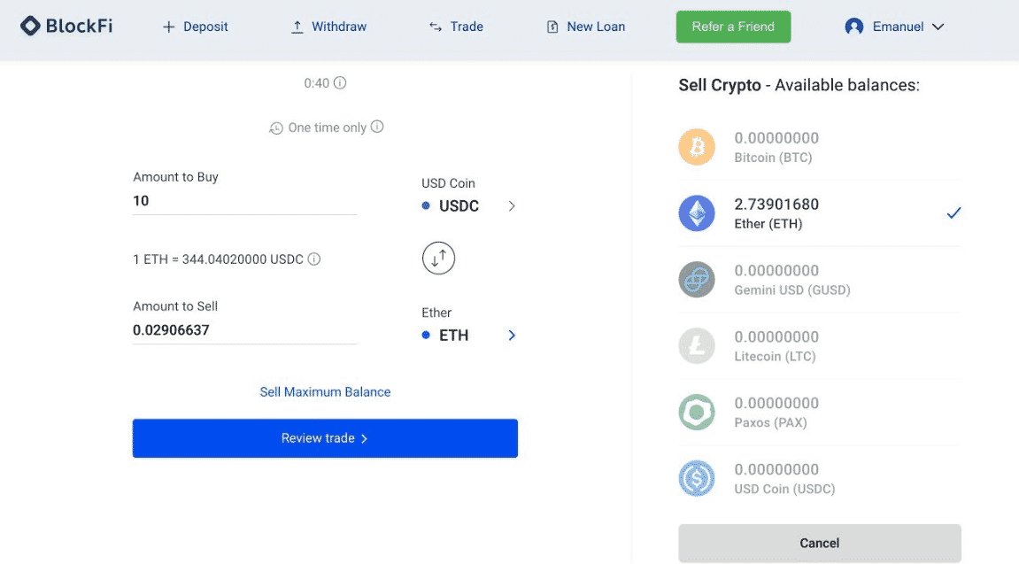 BlockFi dashboard