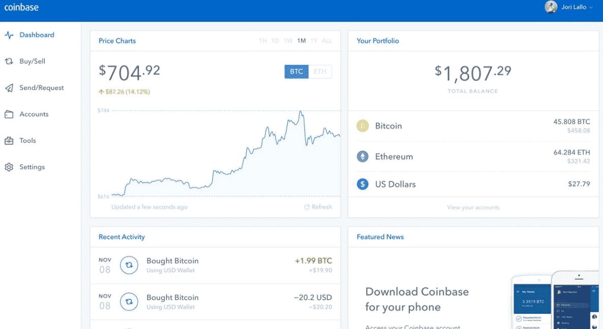 Coinbase dashboard