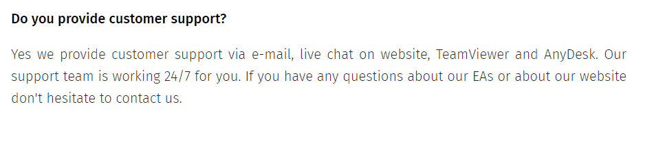 FAQ regarding customer support