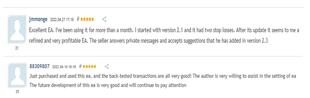 Positive customer feedback on MQL5