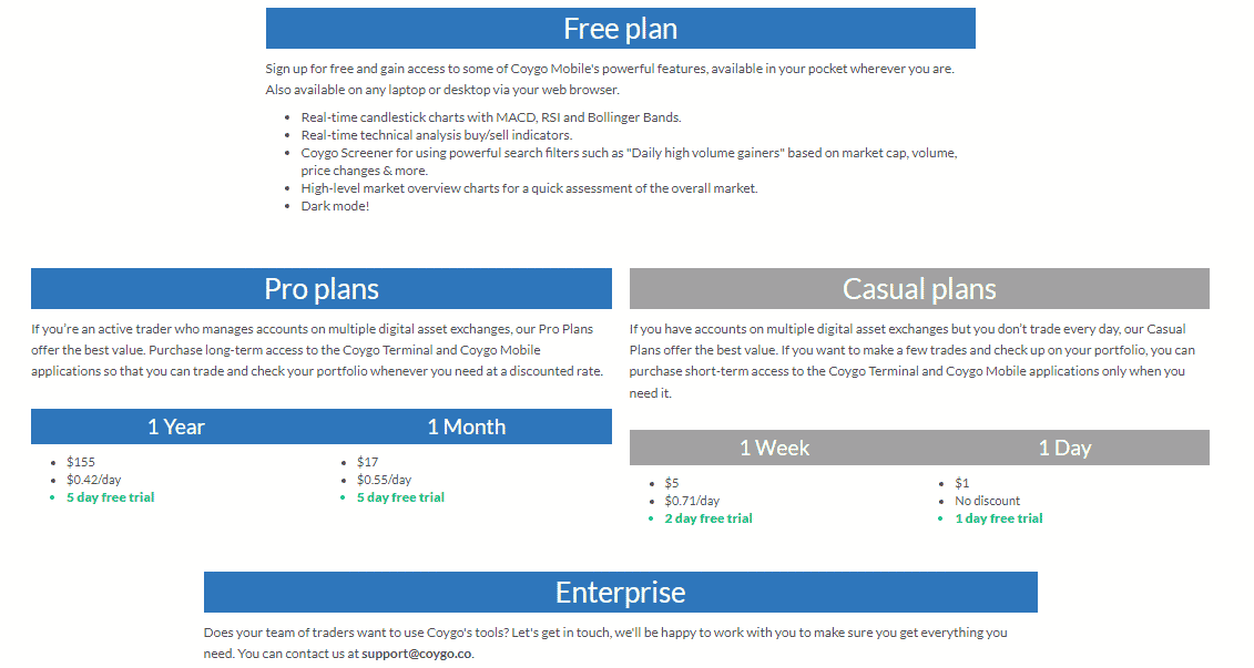 Pricing plans of Coygo.