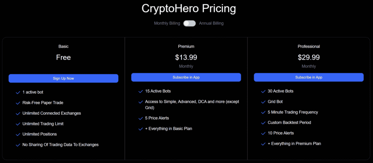 CryptoHero pricing