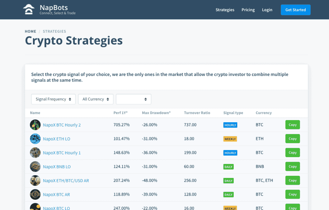 An overview of the strategy layout on the NapBots platform